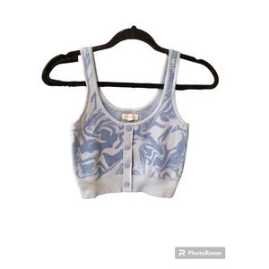 PacSun LA Hearts Blue Marble Button Sweater Crop Top Shirt Small 90s Y2K